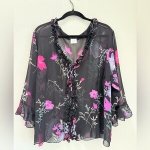 Vintage Y2K Silk PC & Co. 100% Silk Floral Blouse | Plus Size 20W